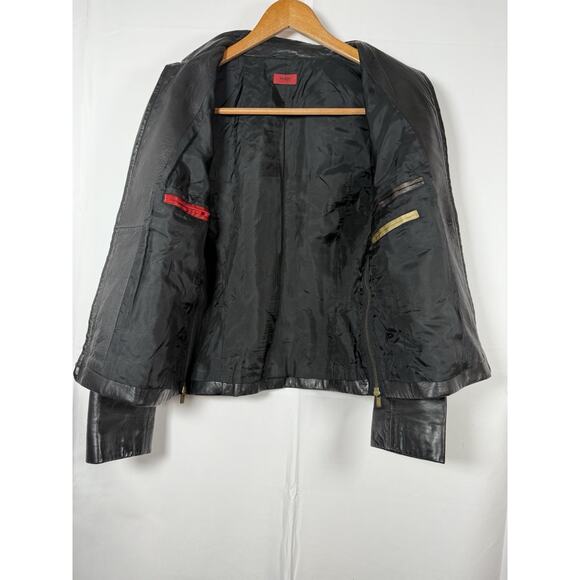 HUGO Boss Black Lamb Leather Zip Jacket Women’s Small Soft Moto Minimalist - Picture 5 of 8